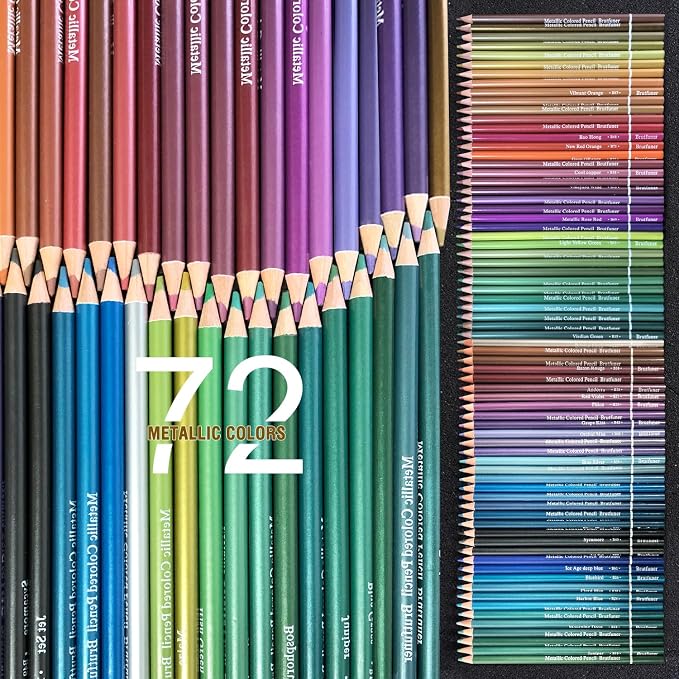 LBW 72 Metallic Colored Pencils for Adult Coloring, Soft Core Coloring Pencils with Vibrant Color, Ideal for Artists Drawing Blending Sketching