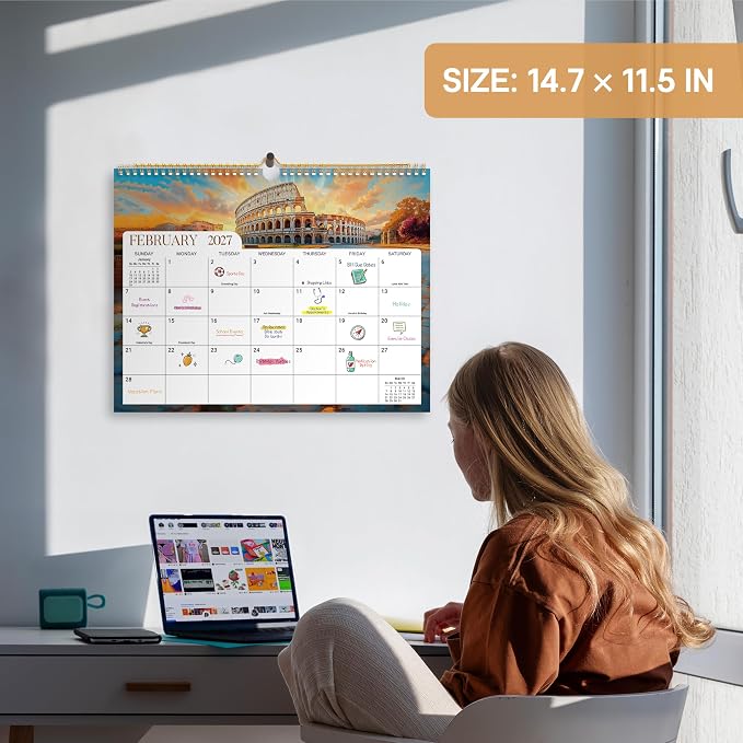 Calendar 2026-2027, Monthly Wall Calendar from April 2026 to December 2027, 11.5" x 14.7", Spiral Binding Hanging Wall Calendar, Perfect for Home or Office,European Landscape