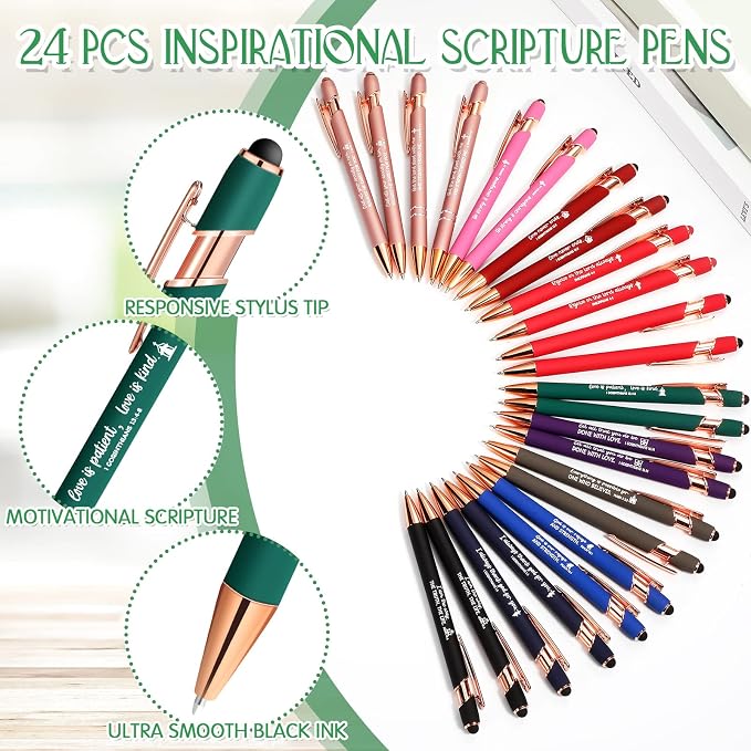 Estune 48 Pcs Christian Gifts for Women Bible Pens Notepads Gift Set Ballpoint Pen Notebook Inspirational Quotes Christian Pen Bible Motivational Gift for Church Coworker (Simple Style)