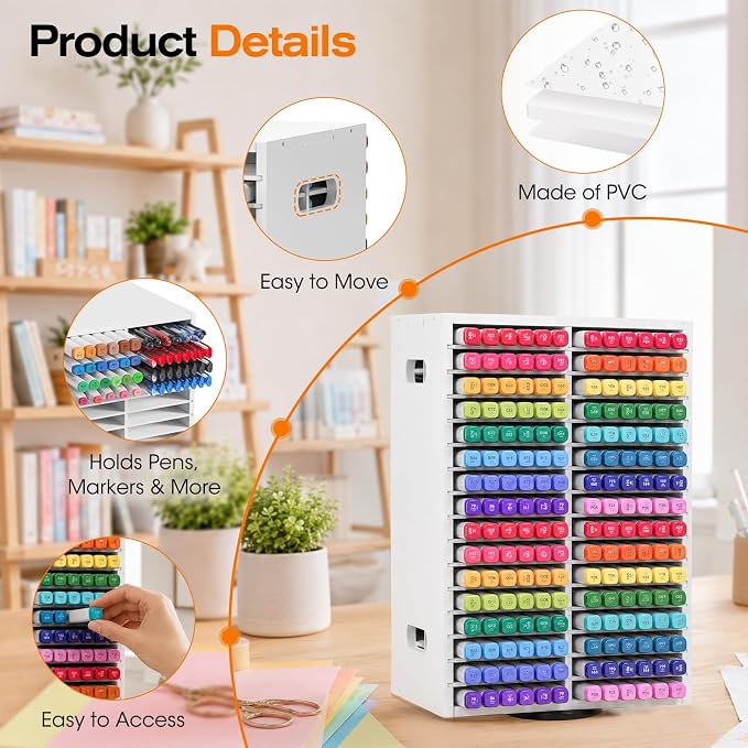 SANFURNEY Marker Organizer, 360° Rotating Alcohol Marker Storage 384 Pencil Holder, Organizer Holder for Desk Arts and Crafts Organizer Storage for Desk Home School Office