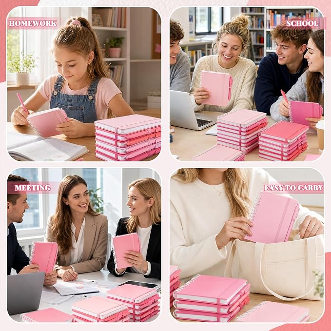 Fulmoon 30 Set Small Spiral Notebooks A6 with Pens Bulk, Multicolor 4" x 6" Pocket Notebooks Mini Lined Journals 50 Sheets for Back to School Supplies Students Gifts Rewards Office (Blush Petals)