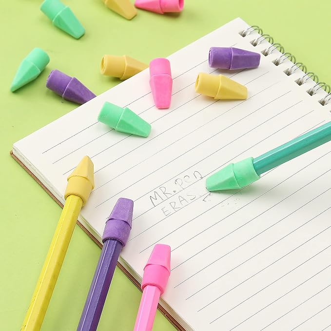 Mr. Pen- Pencil Top Erasers, 120 Pack, Latex-Free, No-Smudge | Cap Pencil Erasers for Precise Erasing, Kids, Teachers, Studying Supplies, Vibrant Colors