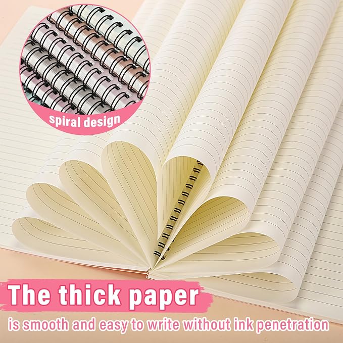 Fuutreo 6 Pack B5 Spiral Notebooks 10.5 x 7.45 Inch College Ruled Aesthetic Journal Kraft Hardcover 70 Sheets (140 Pages) Spiral Notebook for Office Students Work Journaling(Boho,Blue Green)