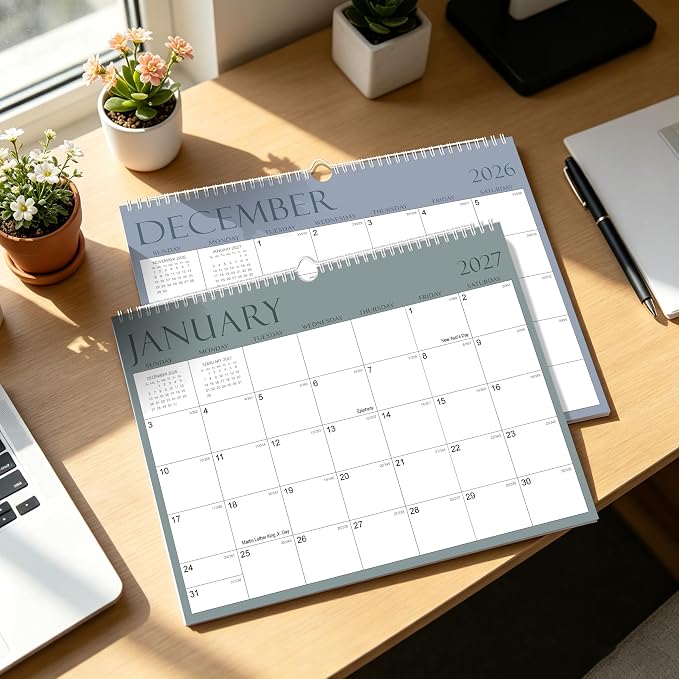 MZD8391 Calendar 2026-2027, Wall Calendar 2026-2027 From July 2026 To December 2027, 14" x 11" Paper Calendars with Julian Date and Blank Block for New Year, 18 Months Calendar Planner