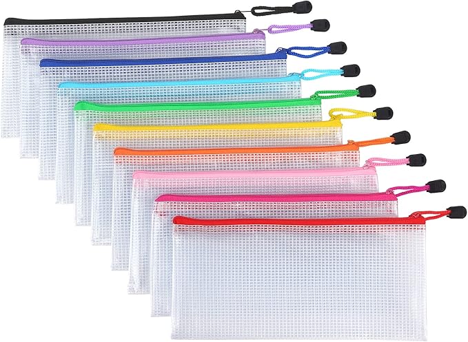 Tamaki 10 Pack Small Mesh Zipper Pouch Bags A6 Size, Colorful | Waterproof Zipper Bags Pouches for Organization Office Supplies