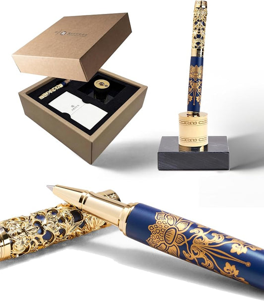 ARTEX Executive Rollerball Pen Sets With Stand-Museum Collections-Crafting Timeless Beauty-Luxury Pen Gift & Office Desk Decor, German SCHMIDT refill, Solid Metal & Marble Texture