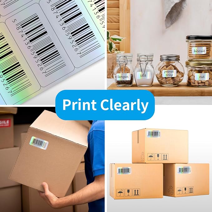 Shipping Labels Stickers, 2"×4" Printable Holographic Mailing Labels for Laser/Inkjet Printing- Matte, Permanent Adhesive Sticker, Holographic Silver/ 20 Sheet