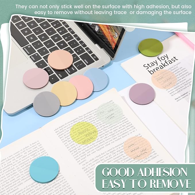 Sabary 500 Sheets Transparent Sticky Notes Round Translucent Sticky Notes Tabs Colorful Page Flags Stickers Clear Book Markers Bible Journaling Office Back to School Supplies(1.75 Inch,Classic)