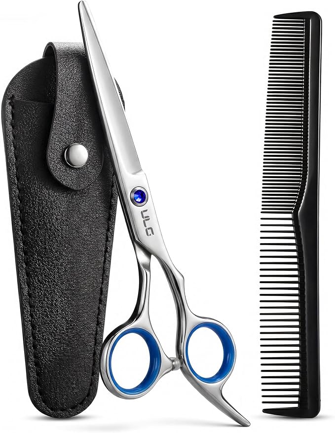 Hair Cutting Scissors, ULG Professional Hair Scissors 6.5” Right-Hand Razor Edge Barber Shears with Comb & Leather Case Salon Made of Japanese Stainless Steel, Hand Sharpened Blue