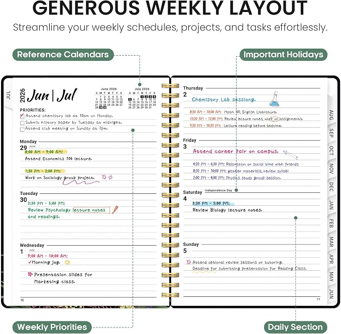Planner 2026-2027, Academic Year Weekly and Monthly Calender Planner, from Jul 2026 - Jun 2027, Spiral Bound School Planning Book, Perfect for Teacher, Student, Women & Men, A5 (6.3" x 8.5"), Forest Myth