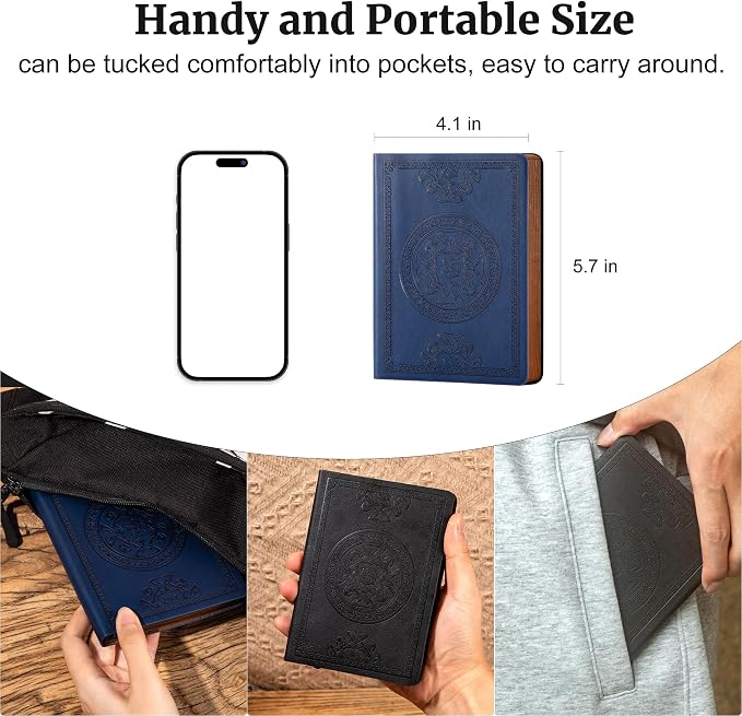 CAGIE 3 Pack Small Notebook for Men Soft Cover Pocket Notebook Leather Journals for Writing, 672 Lined Pages Mini Notebooks for Work 3x5, A6 Little Notebook, Black Brown Blue
