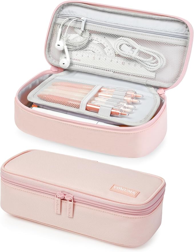 YOKUMA Pencil Case,Large Capacity Pencil Pouch,Aesthetic Zipper Pencil Box, Back to School Supplies for College Student Teen Adults,Travel Essentials,Electronic Cable Organize