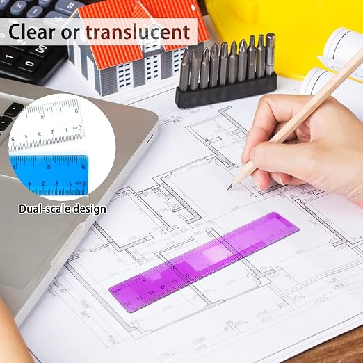 5 PCS 15 cm / 6 Inch Clear Plastic Colorful Rulers See Through with Inches and Centimeters Lightweight Small Ruler School and Office Supplies Assorted Colors