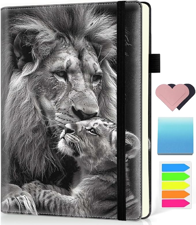 Hardcover Executive Notebooks, A5 PU Leather Lined Journal Notebook, 200 Pages Thick Paper Subject Notebooks for School,Work,Home Writing Business Notebook, Diary Book ，Lion