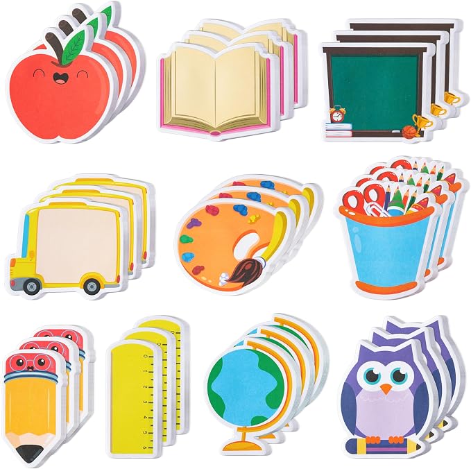 Xqumoi 30 Pack Back to School Sticky Notes Classroom Office Home Supplies | Self-Adhesive Writing Memo Pad, Daily Reminders Notepad, Welcome Back Gift, Pencil Ruler Book Blackboard Shaped, for Kid Teen