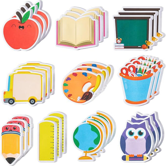 Xqumoi 30 Pack Back to School Sticky Notes Classroom Office Home Supplies | Self-Adhesive Writing Memo Pad, Daily Reminders Notepad, Welcome Back Gift, Pencil Ruler Book Blackboard Shaped, for Kid Teen