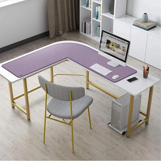 Vyaaa L Shaped Desk Mat, (39.4"+ 39.4") x 13" PU Leather Corner Desk Mat, Reversible L-Shape Desk mat, XL Gaming Mouse Pad for Computer, Gaming, Writing, Home and Office (Light Purple)