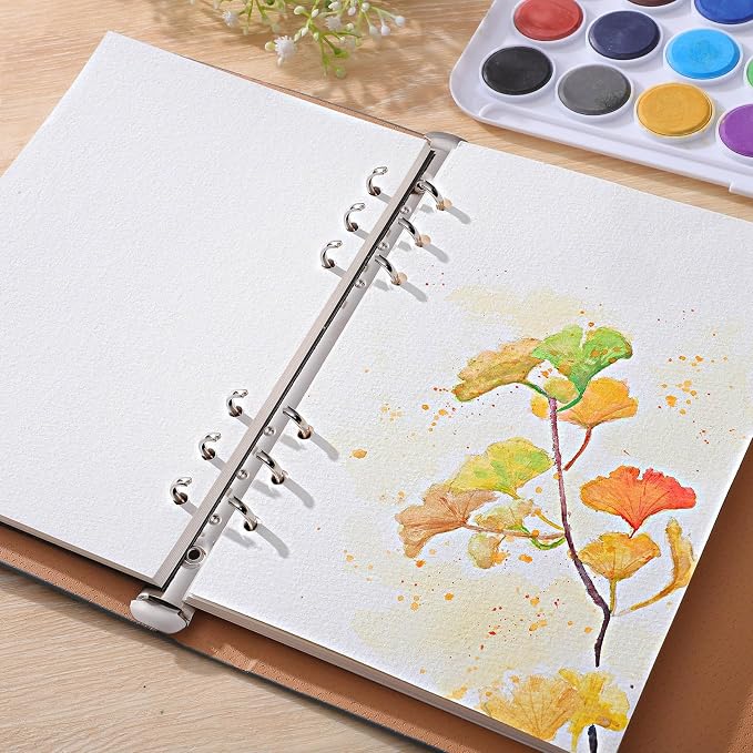 50 Sheets Refill Watercolor Paper for Watercolor Sketchbook, A5 300Gsm | 5.5 x 8 In, Hole-Punched for Binder Sketchbooks, Good Water Absorption, Mixed Media Paper, Durable Texture