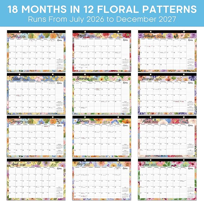 3 Pack of Desk Calendar 2026-2027, 18-Month Calendar Runs from July 2026 to December 2027, Large 17" x 12" Monthly Desktop & Wall Calendar for Home & Office - Botanic Whimsy