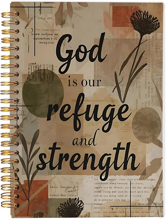 Ecezatik Abstract Boho Christian Notebook Journal, God Is Our Refuge and Strength Bible Verse Notebook, Christian Gifts for Women, Vintage Religious Spiral Journal 5.5x8.3 Inch