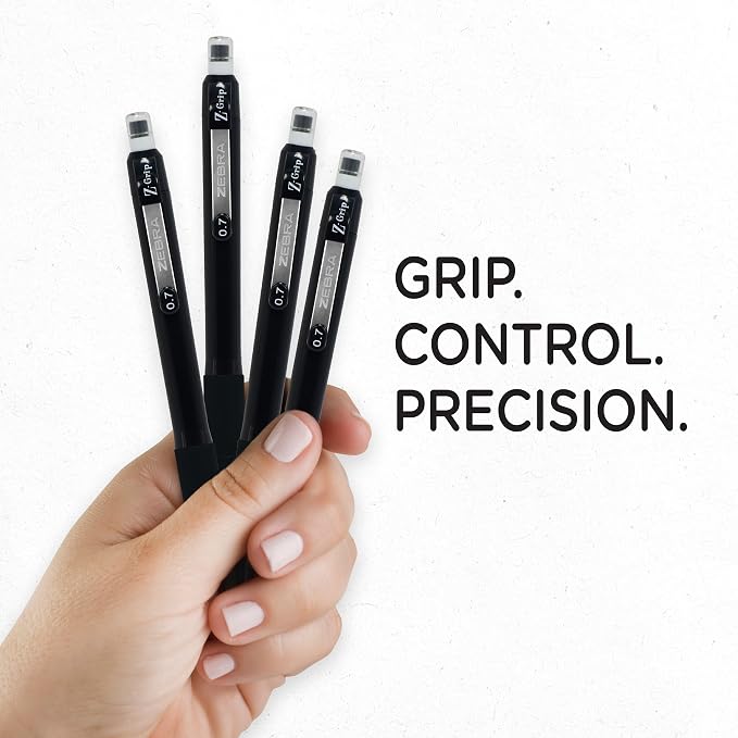Zebra Pen, Z-Grip Mechanical Pencil, Comfort Grip, 0.7mm Lead, #2 HB, Pre-Loaded with Lead and Eraser, for School, Office, Everyday Use, Refillable, Black Barrel, 10-Pack, (50401)