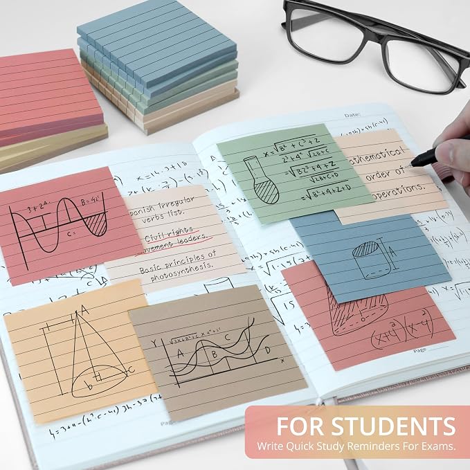 Lined Sticky Notes, 3x3 Inches, 36 pad, Self-Stick Note Pads for Office, Study & Daily Organization, Ideal for Notes and Reminders - Vintage