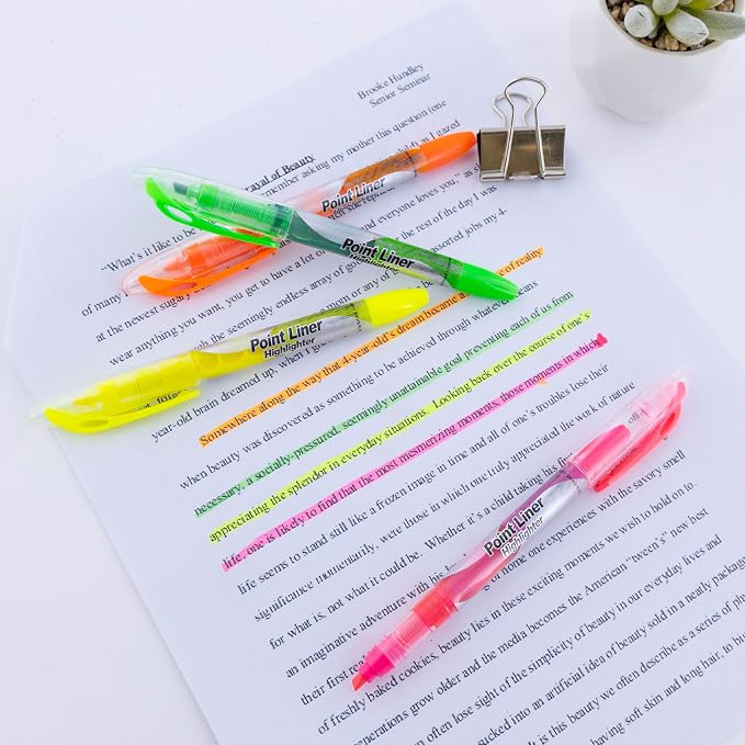 BAZIC PRODUCTS Liquid Ink Highlighters, Pen Style, See-Through, 24-Box | chisel tip, Assorted liquid-ink highlighters, see-through barrel shows ink level, Non-toxic, ASTM D-4236, odorless