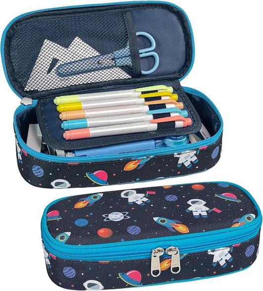Bagseri Pencil Case for Boys - Large Kids Pencil Pouch for School | Kids Pencil Case Wide Open, Boys Pen Bag with Multi-Slot, Cute Water Resistent Organizer for Stationery, Black Dinosaur