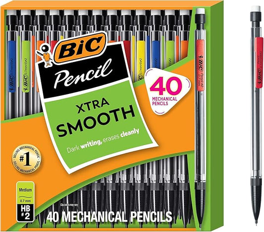 BIC Xtra Smooth Mechanical Pencil with 0.7 mm Medium Point ,Refillable and Retractable, School Supplies for Students and Teachers, 40-Count Pack