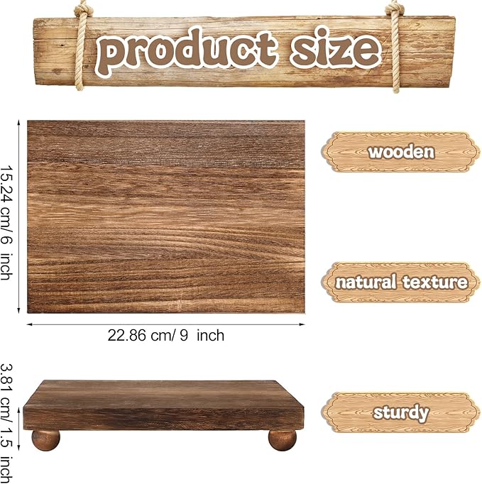 Amyhill Wood Pedestal Stand Kitchen Soap Tray Farmhouse Wooden Riser Stand for Kitchen Bathroom Counter Table Decor Plant Vases Display(Classic,Dark Brown,9 x 6 Inch)