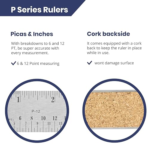 Pacific Arc Stainless Steel Ruler with Inch and Pica Measurements, 18 Inches Cork Backed