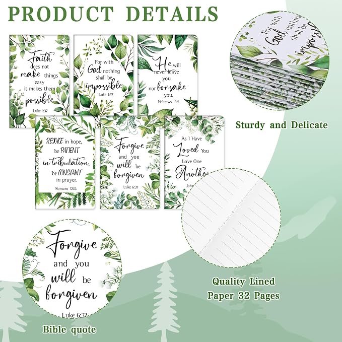 Colarr 12 Sets Christian Bulk Gifts for Women Bible Verse Pens Notebooks Religious VBS Scripture Ballpoint Pens Bookmarks Journal for Easter Sunday School Church Inspirational Supply(Greenery)