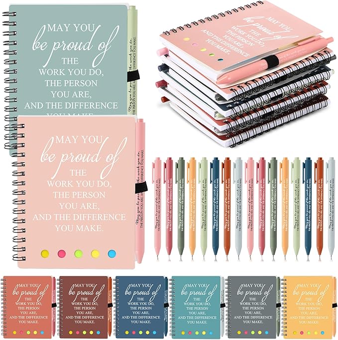 Resurhang 48 Pcs/24 Set Back to School Gifts for Students Teacher, Inspirational A6 Spiral Journal Notebook with Pen for Employee Team Teachers Students Classroom Rewards(Fresh Color,May You)