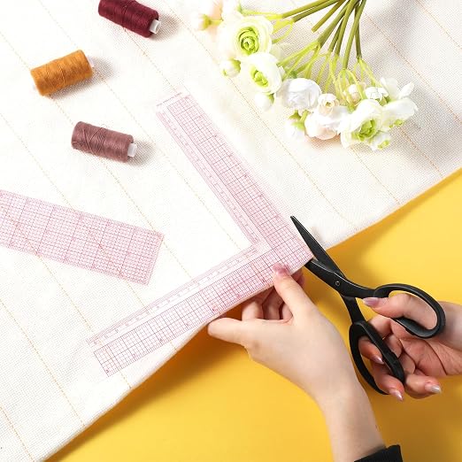 2 Pcs Clear Sewing Ruler, Transparent L-Square Rule&12 Inch Plastic Fabric Sewing Ruler 8.5 Inch Square Framing Measuring Tool 90 Degree Right Angle Rulers for Pattern Grading Making