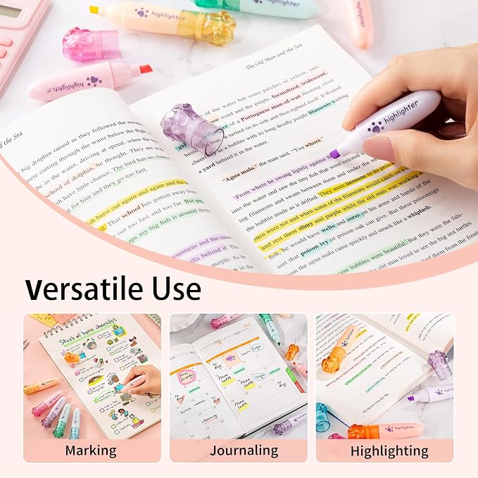 6 Pastel Highlighter Pens, Chisel Tip Quick Dry No Bleed Markers – Bible Study, Notes, Office & Back to School Supplies, 6 Colors Set (1mm + 5mm)