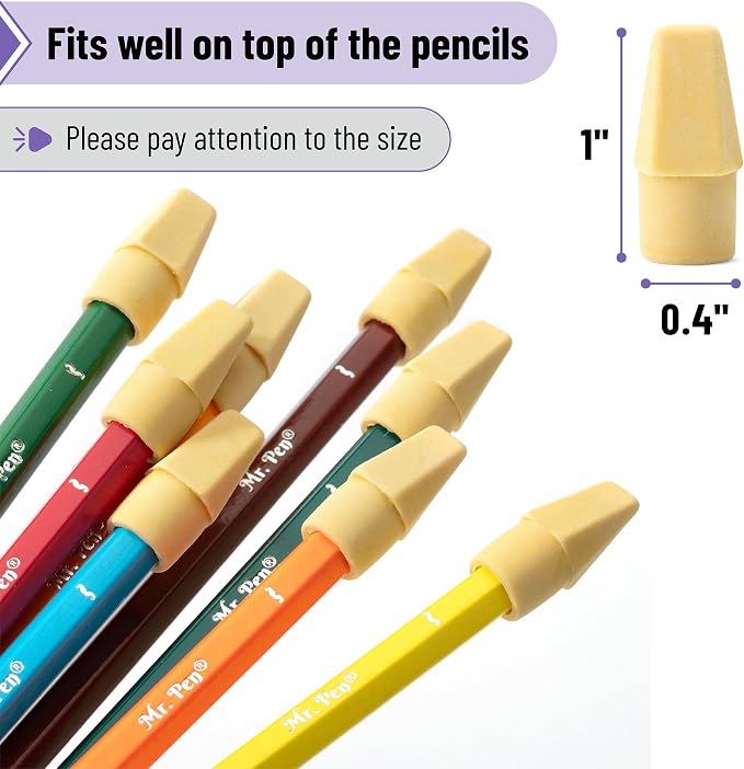 Mr. Pen- Pencil Eraser Toppers, 120 Pack, Yellow, Cap Erasers | Pencil Top Erasers, Eraser Caps, Tops for Pencils