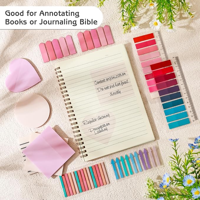 1450 Sheets Transparent Sticky Notes, 3 x 3 inch Aesthetic Clear Lined Sticky Notes with Pen, Gradient Color Waterproof Self-Adhesive Annotation Tabs for Bible Journaling (Pink)