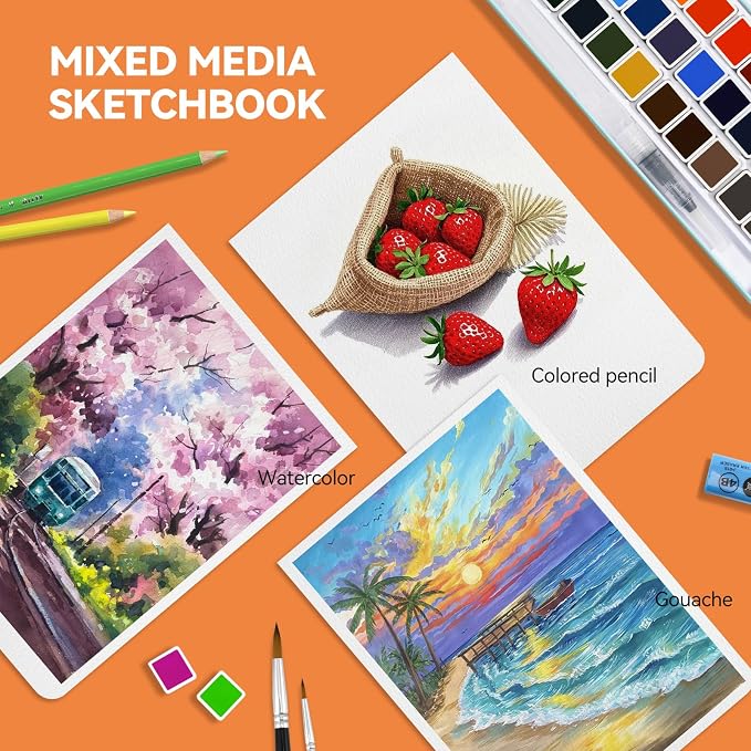 Paul Rubens Watercolor Journal, 2 Pack 40 Sheets 100% Cotton Acid-Free Cold Press Watercolor Sketchbook 3.54 * 5.04 Inches, 140lb/300gsm for Watercolors, Gouache, Acrylics