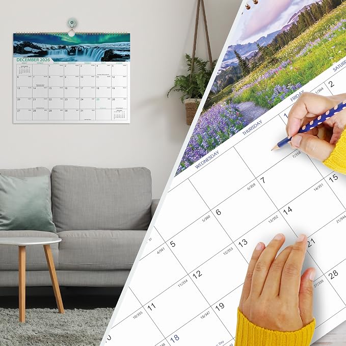 Calendar 2026-2027 - 18 Months Wall Calendar 2026-2027 | July 2026 - December 2027, 2026-2027 Calendar with 15" x 11.5" Thick Paper, Twin-Wire Binding & Hanger, Julian Dates