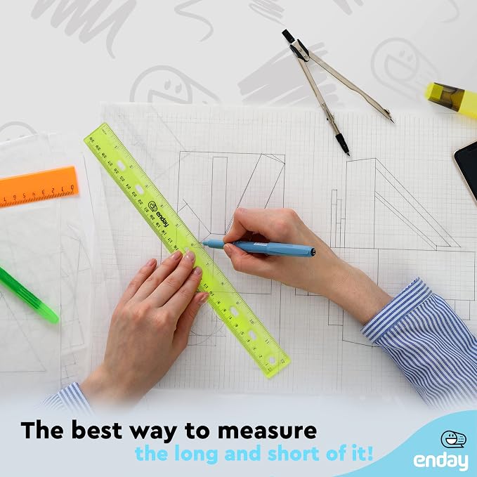 Ruler 12 Inch/ 30 CM Jeweltone, Inches and Centimeters Plastic Straight Edge Rulers School Supplies, Standard Ruler for Artists Kids and Adults, Purple, Pink, Green, and Blue, 4 Pack – By Enday