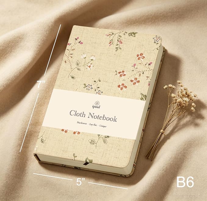 Floral Linen Journal, Similar Embroidered, Small Notebooks 5x7, Lay Flat Sketchbook, B6 Notebook, Hardcover, Lined & Unlined Notebook, Apricot