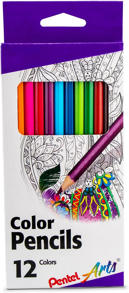 Pentel Arts Colored Pencils, Assorted Colors, Set of 12 (CB8-12)
