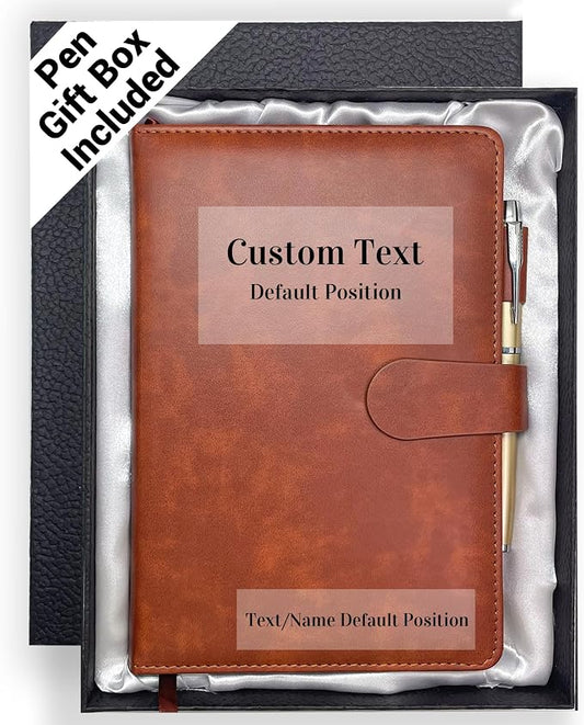 Personalized Notebook with Gift Box & Pen, Custom Text Leather Journal | Custom Gift for Men, Women, Friend, Engraved Journals To Write In, Birthday Anniversary Corporate, Keepsake, Business Gift