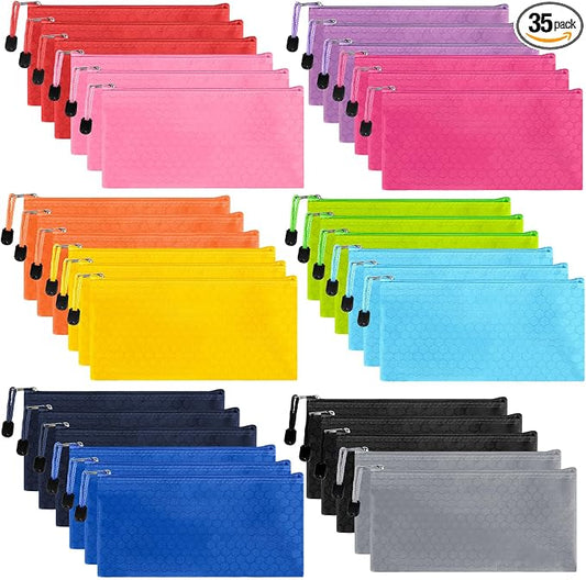 EOOUT 35pcs Pencil Pouch Bulk, 9.3x4.7 Inches Small Zipper Pouches for Bill Office School Supplies Cosmetics Travel Accessories in 12 Colors