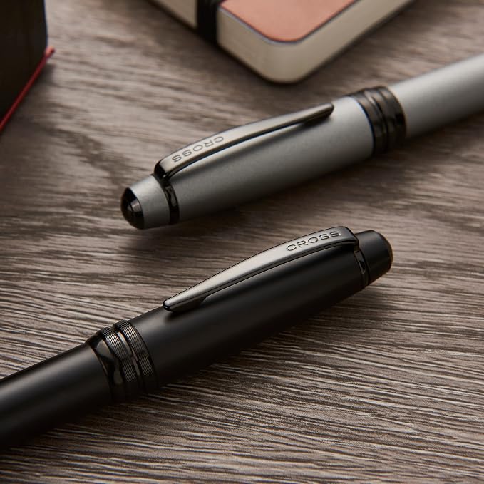 Cross Bailey Matte Gray Lacquer Stainless Steel Extra-Fine Nib Fountain Pen - Professional Fountain Pen for Effortless Writing - Refillable - Black Ink - Gift-Ready