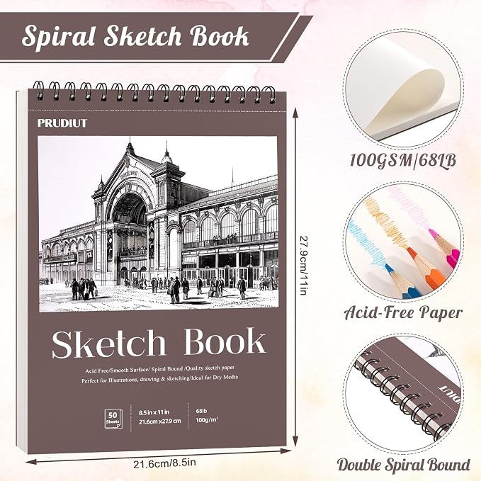 3 Pack Sketch Book 8.5×11 inch, Spiral Bound Sketch Pad 50 Sheets (68lb/100gsm), Acid-Free Sketchbook for Drawing Painting Sketching, Art Paper Drawing Supplies for Teens Adults Artists Ideal Gifts