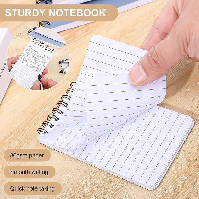Thboxes 8 Pack Pocket Notebooks, 3 x 5 Spiral Notepads Mini Notebook 60 Sheets/120 Pages Small Notebooks with Lined Pages Memo Pads for School College Office