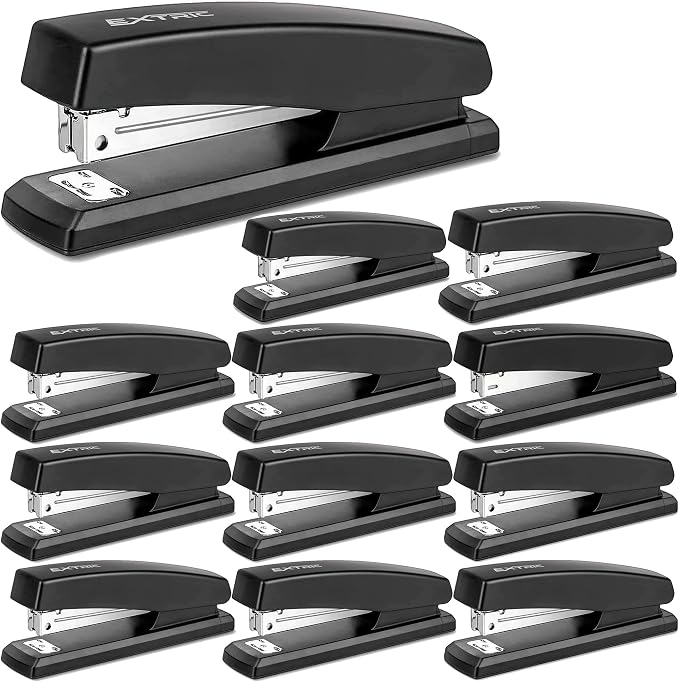 EXTRIC Staplers for Desk Black Stapler Heavy Duty 12 PK 25 Sheet Capacity | Heavy Duty Desk Staplers with a 25 Sheet Capacity, Jam Resistant, Flat-Opening Design for Office or School