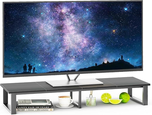 aboxoo 45" TV Riser for 32-60 inch TV, TV Shelf with Steel Legs | Black TV Riser Stand with Storage, Tabletop TV Riser for Home Living Room, Study Office, Fit TV, Monitor, Laptop