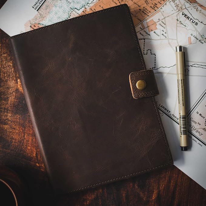 Modest Goods Refillable Leather Journal | Premium Lined A5 Notebook Cover | 200 Ruled Writing Pages | Card Holder Slot | Leather Bound Journals for Men & Women, Best Gift Travel Diary, Cool Planner